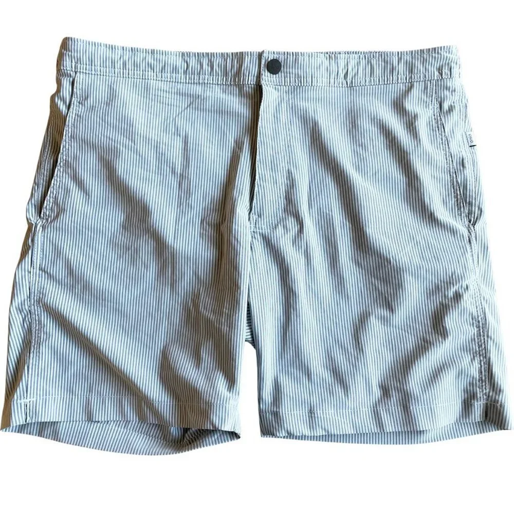 Onia Men's Blue Striped Swim Trunks - Size 34